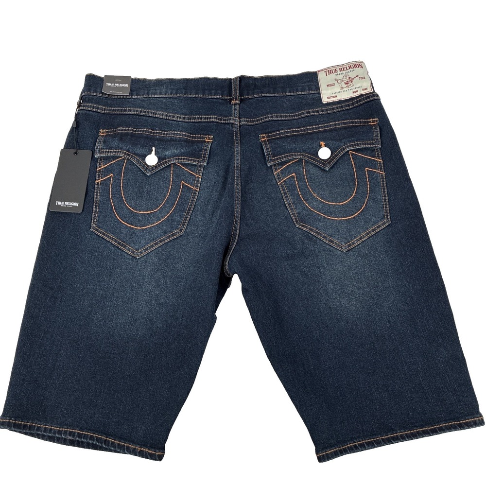True Religion Ricky Big T Flap Denim Shorts Dark Hawk's Eye Mens 40 NWT 701172